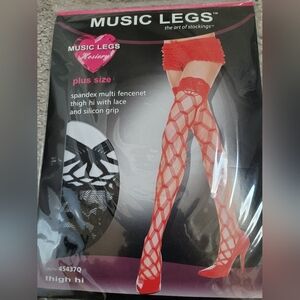 Music Legs BLACK Fishnet Lattice Thigh-Highs with Lace Top